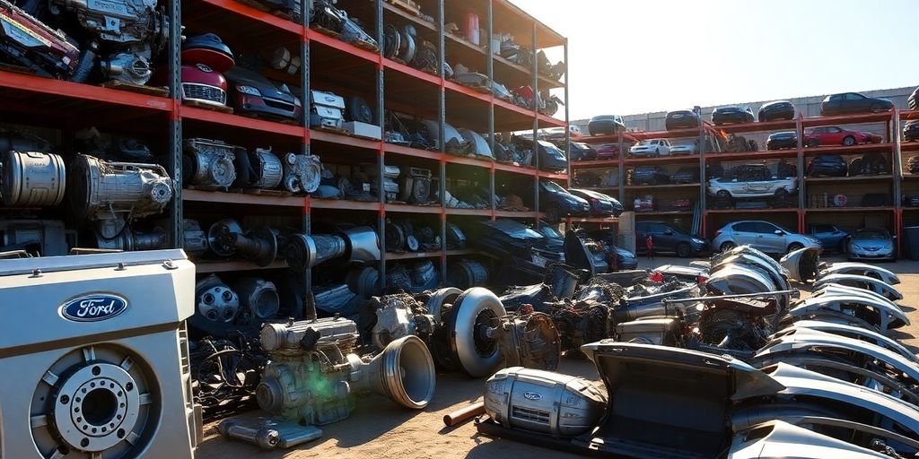 Ford car parts in salvage yard