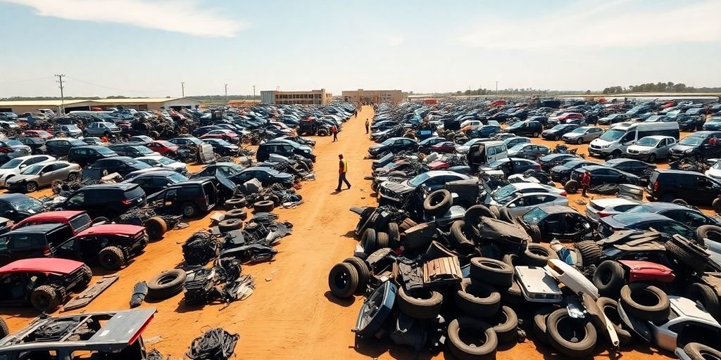 Ford wrecker yard with car parts