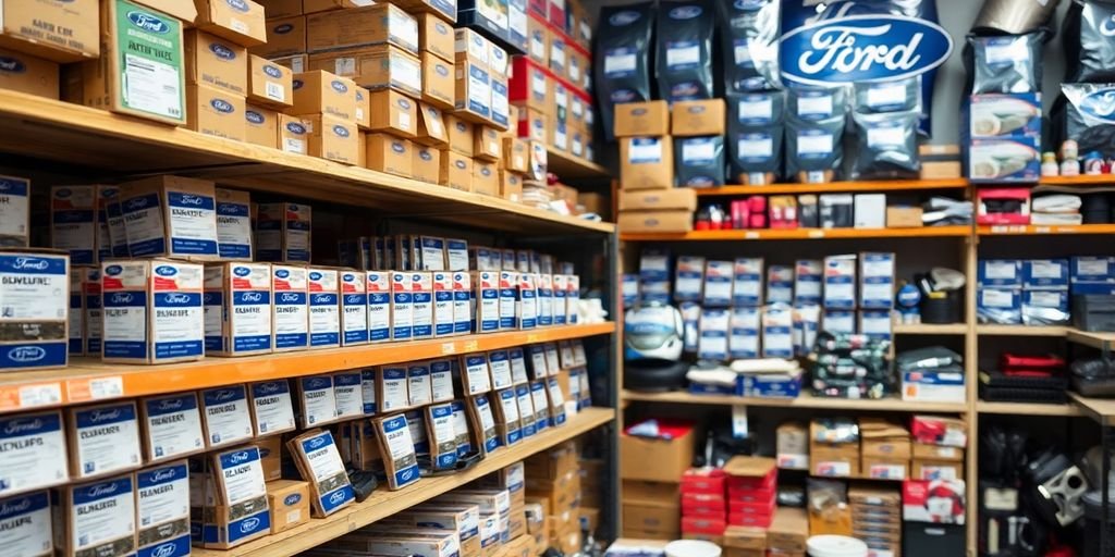 Ford parts selection on shelves