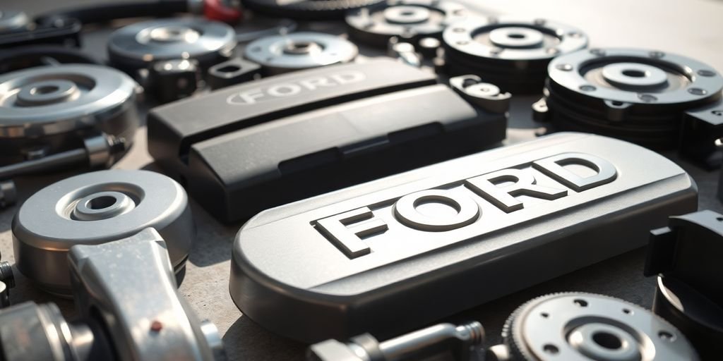Ford car engine parts, clean and organized.