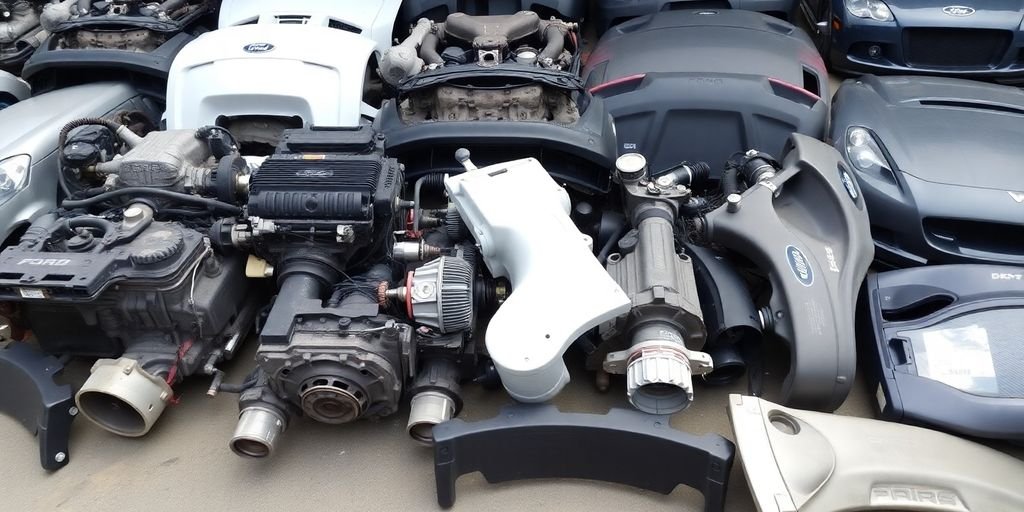 Ford car parts salvaged from a wrecker.