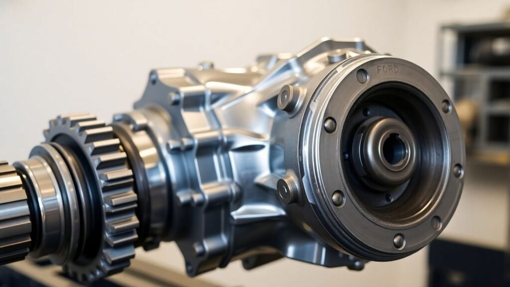Ford differential assembly with visible gears and axle.